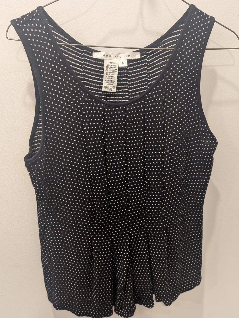 Max Studio Black Tank with White Polka Dot Print